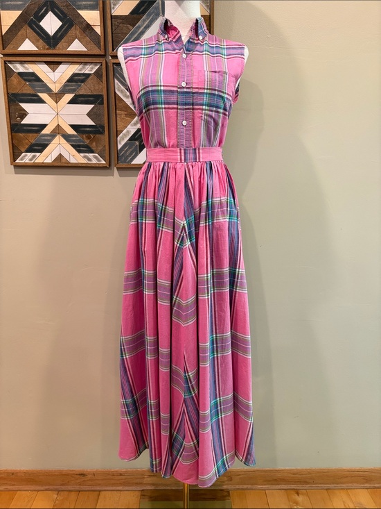 Ralph Lauren Blue Label Dresses & Skirts - Vintage Ralph Lauren Blue Label 80s Pink Plaid Sleeveless Top + Maxi Skirt Set